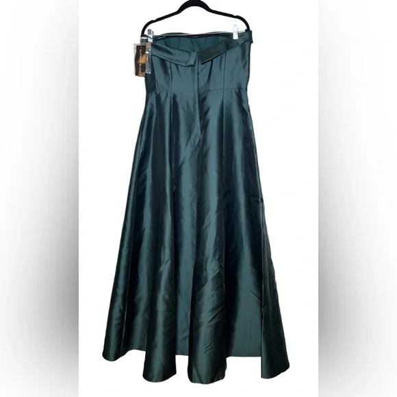 NWT Alfred Sung Hunter Green Strapless Bias Cuff Bodice Satin Gown, Pockets, 14R - Picture 6 of 15